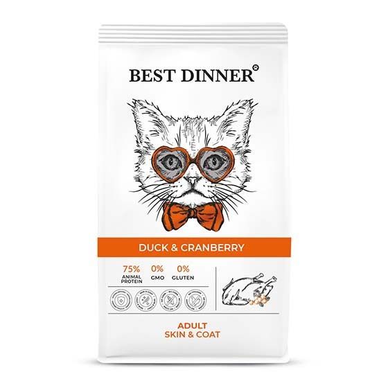 Best Dinner Adult Cat Duck & Cranberry с уткой и клюквой для ухода за кожей и шерстью  кошек 400г фото, цены, купить