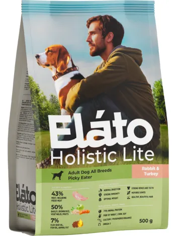 ELATO Holistic Lite Adult Dog All Breeds Rabbit &Turkey для привередлевых собак кролик, индейка 500г фото, цены, купить