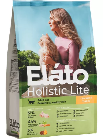 Elato Holistic Lite для кошек для здоровой шерсти с курицей и индейкой 7кг фото, цены, купить