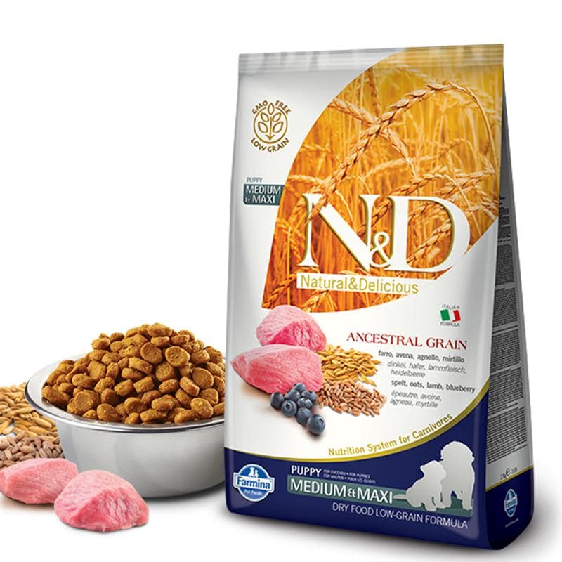 Farmina N&D LowGrain MAXI  низкозерновой с ягненком и черникой для щенков крупных пород собак 12кг фото, цены, купить