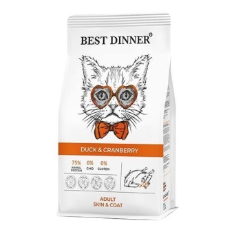 Best Dinner Adult Cat Duck & Cranberry с уткой и клюквой для ухода за кожей и шерстью  кошек 400г фото, цены, купить