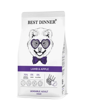 Best Dinner для собак крупных пород с ягнёнком и яблоком при аллергии и чувств.пищеварении 12кг фото, цены, купить