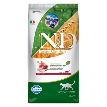 Farmina N&D PRIME Neutered  беззерновой с курицей и гранатом для стер.и кастрированых котов 10кг фото, цены, купить
