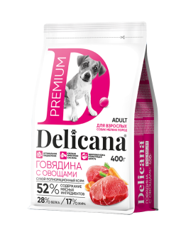 Delicana Говядина с овощами для собак мелких пород 400г фото, цены, купить